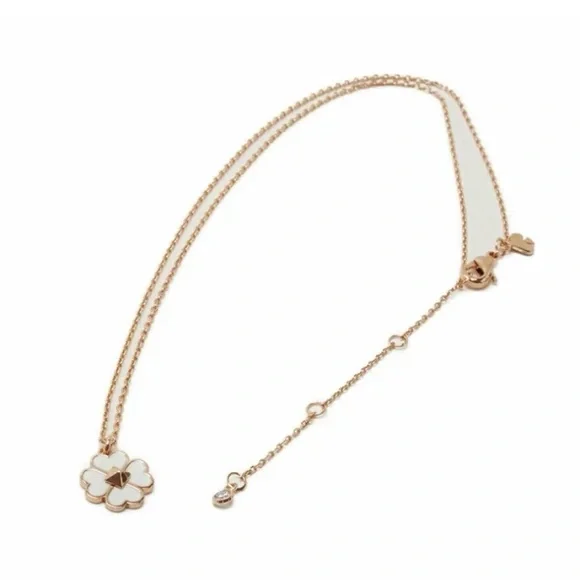 Kate Spade Rose Gold Flower Pendant Necklace Cream Enamel Spade Logo NWT Gift - Picture 6 of 16